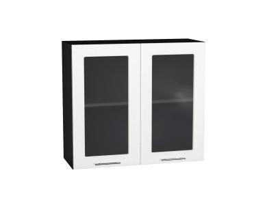 Шкаф верхний со стеклом Валерия-М 800 Белый металлик / Graphite
