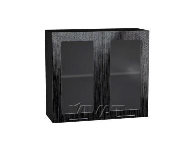 Шкаф верхний со стеклом Валерия-М 800 Чёрный металлик дождь / Graphite