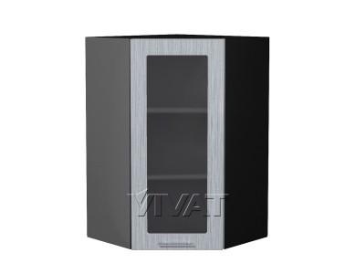 Шкаф верхний угловой со стеклом Валерия-М 590Н Серый металлик дождь светлый / Graphite