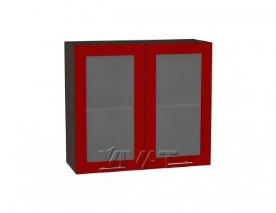Шкаф верхний со стеклом Валерия-М 800Н Гранатовый металлик / Венге
