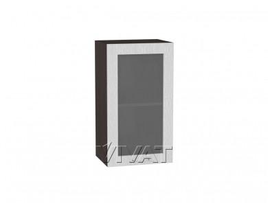 Шкаф верхний со стеклом Валерия-М 400Н Серый металлик дождь светлый / Венге