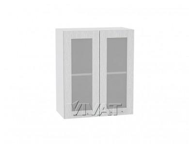 Шкаф верхний со стеклом Валерия-М 600Н Серый металлик дождь светлый / Белый