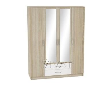 Шкаф 4-х створчатый Сопрано ШК-224 с зеркалами и 2-мя ящиками Белый глянец/Дуб Сонома