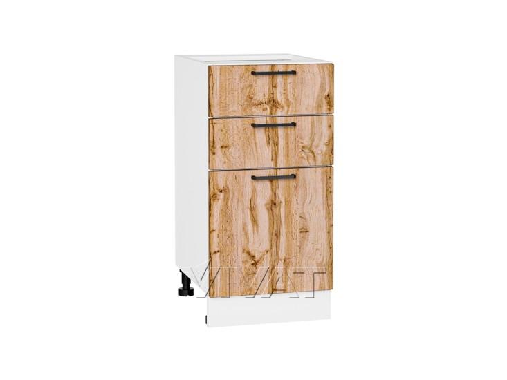 Шкаф нижний с 3-мя ящиками Флэт 400 Wotan Oak 2S / Белый