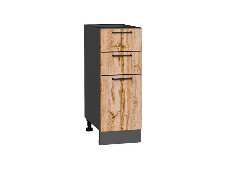 Шкаф нижний с 3-мя ящиками Флэт 300 Wotan Oak 2S / Graphite