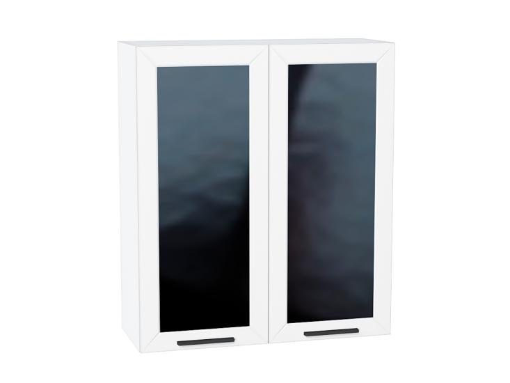 Шкаф верхний со стеклом Глетчер 800Н Айленд Силк / Белый