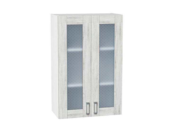 Шкаф верхний со стеклом Лофт 600Н Nordic Oak / Белый