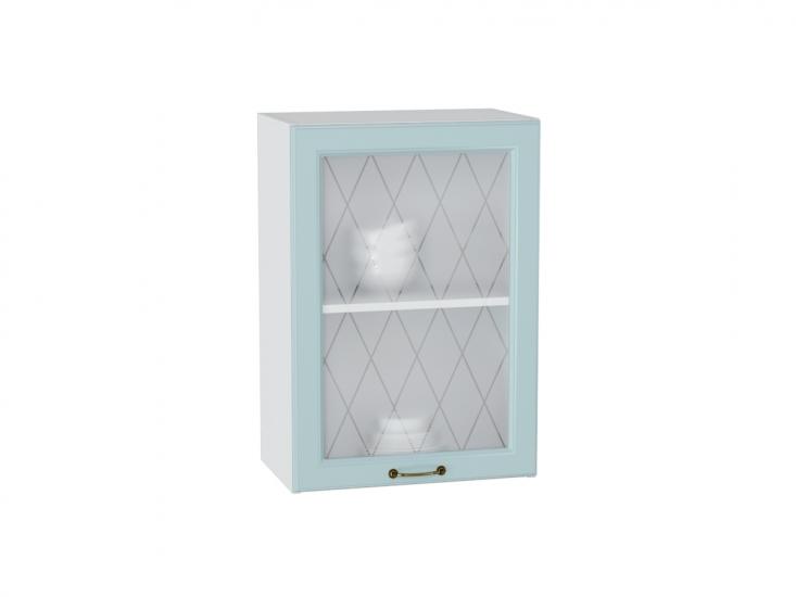 Шкаф верхний со стеклом Ницца 500 Голубой / Белый