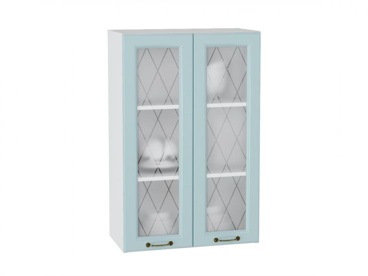 Шкаф верхний со стеклом Ницца 600Н Голубой / Белый
