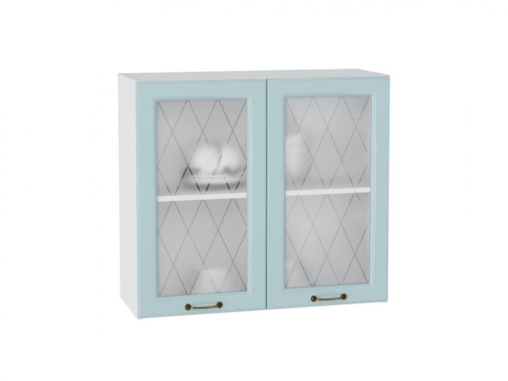 Шкаф верхний со стеклом Ницца 800 Голубой / Белый
