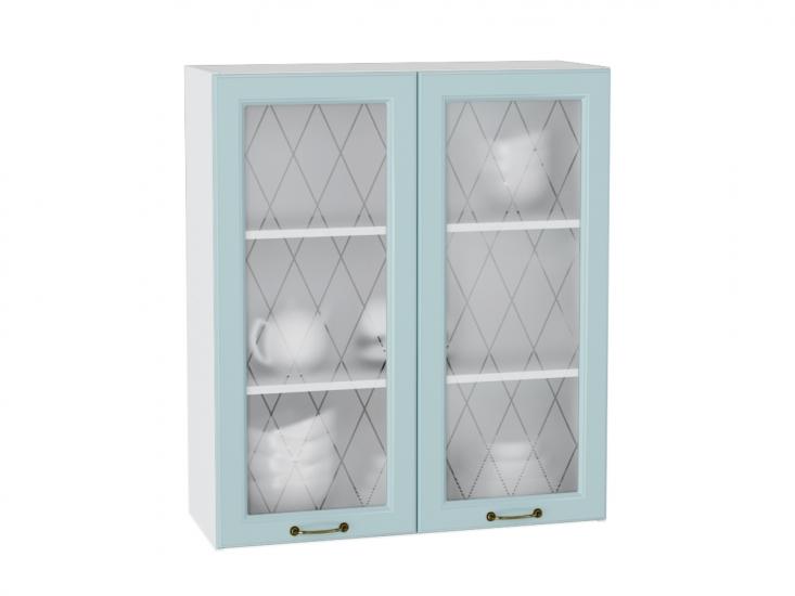 Шкаф верхний со стеклом Ницца 800Н Голубой / Белый