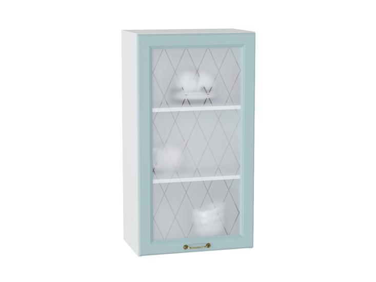 Шкаф верхний со стеклом Ницца 500Н Голубой / Белый