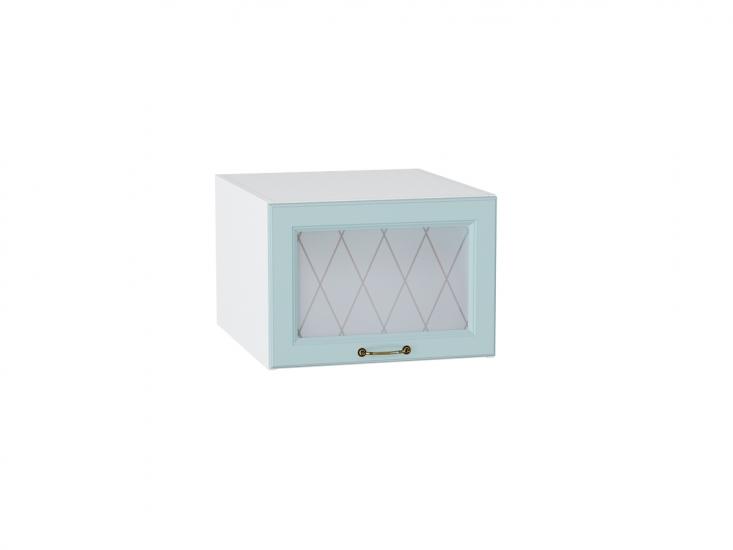 Шкаф верхний горизонтальный с увеличенной глубиной со стеклом Ницца 510 Голубой / Белый