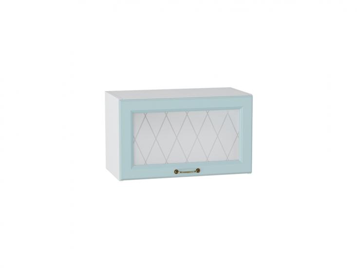 Шкаф верхний горизонтальный со стеклом Ницца 600 Голубой / Белый