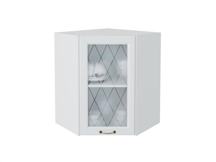 Шкаф верхний угловой со стеклом Ницца 590 Белый / Белый