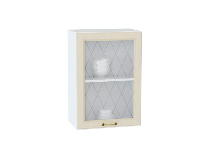 Шкаф верхний со стеклом Ницца 500 Дуб крем / Белый
