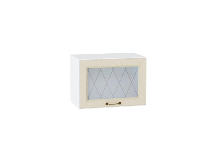 Шкаф верхний горизонтальный со стеклом Ницца 500 Дуб крем / Белый