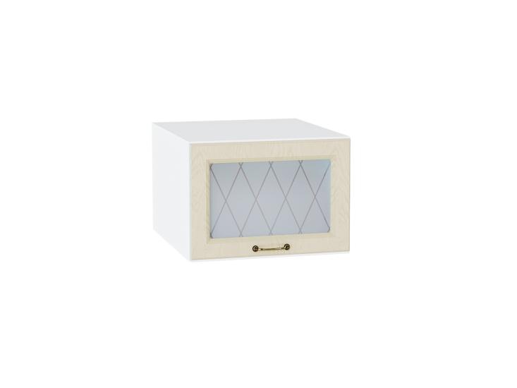 Шкаф верхний горизонтальный с увеличенной глубиной со стеклом Ницца 510 Дуб крем / Белый