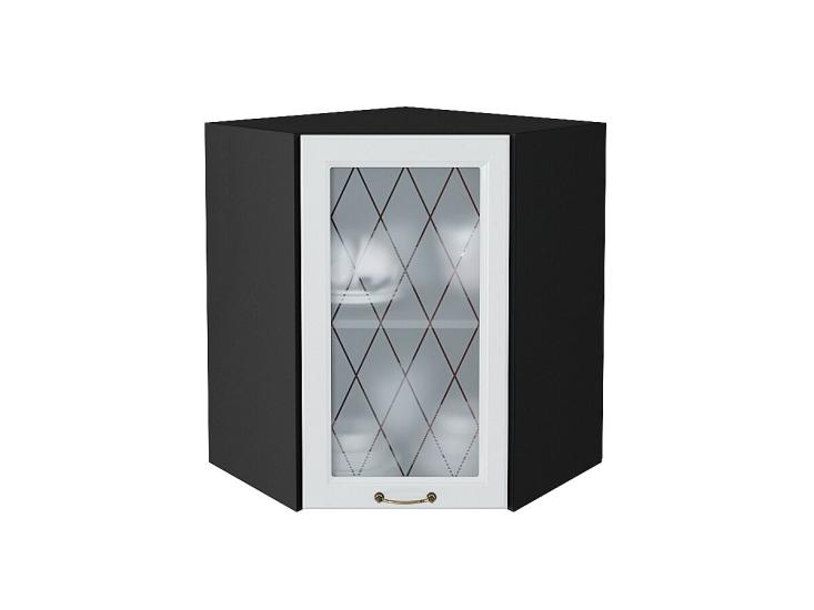 Шкаф верхний угловой со стеклом Ницца 590 Белый / Graphite