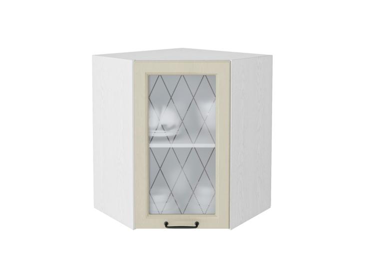 Шкаф верхний угловой со стеклом Ницца 590 Дуб крем / Белый