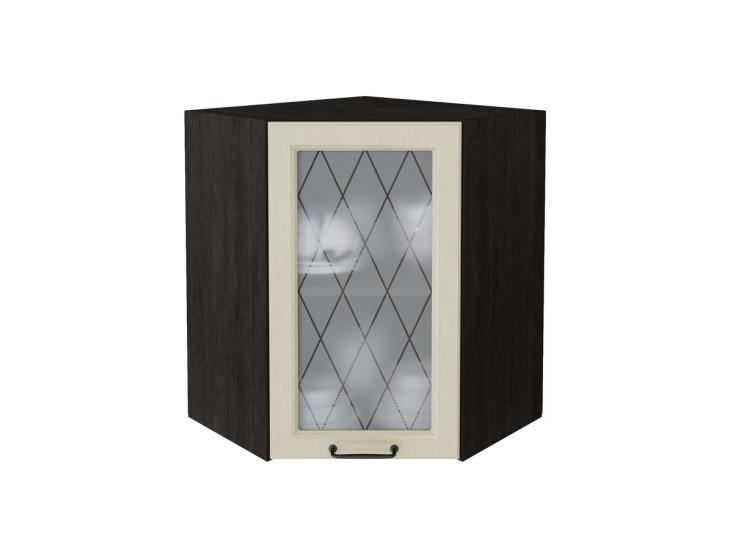 Шкаф верхний угловой со стеклом Ницца 590 Дуб крем / Graphite