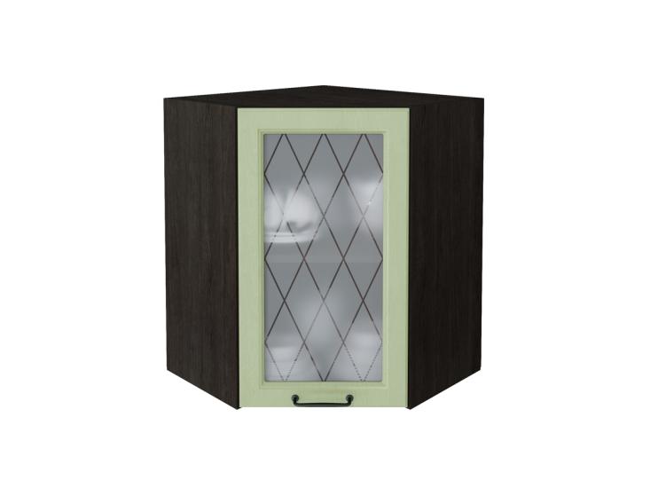 Шкаф верхний угловой со стеклом Ницца 590 Дуб оливковый / Graphite