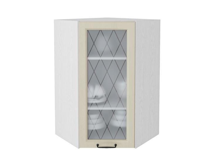 Шкаф верхний угловой со стеклом Ницца 590Н Дуб крем / Белый