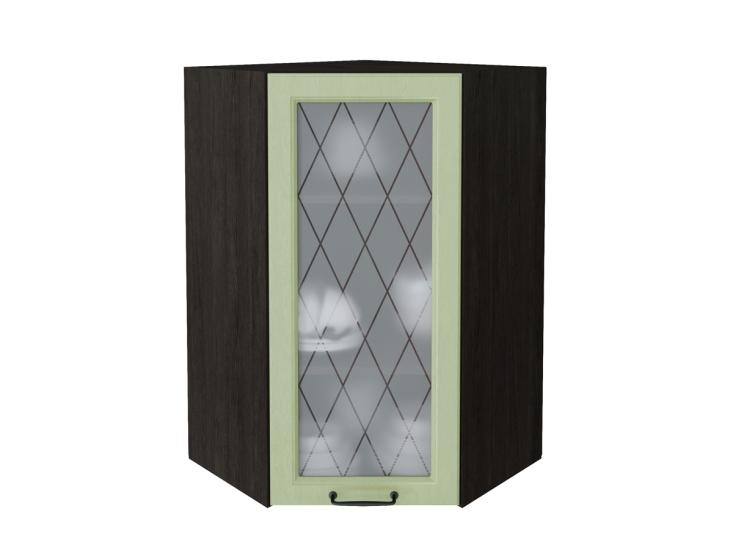 Шкаф верхний угловой со стеклом Ницца 590Н Дуб оливковый / Graphite