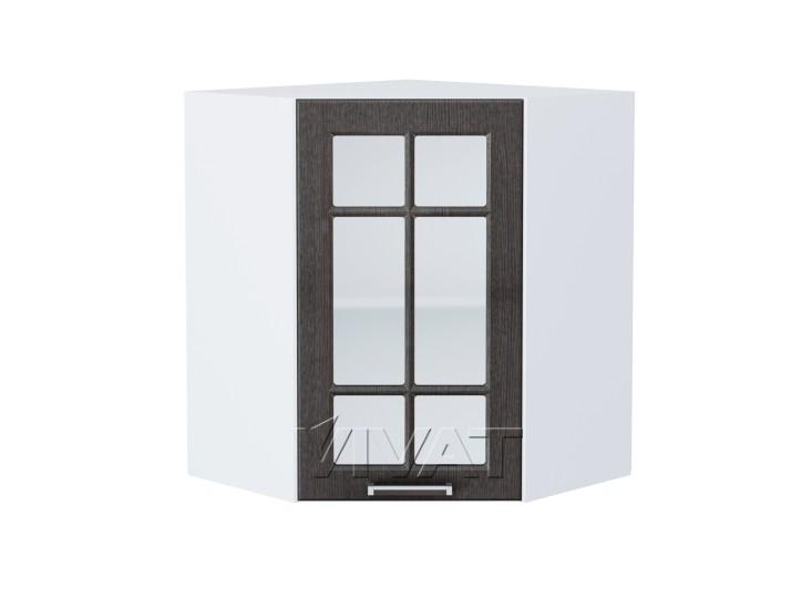 Шкаф верхний угловой со стеклом Прага 590 Венге Премиум / Белый