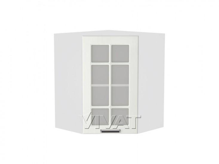 Шкаф верхний угловой со стеклом Прага 590 Белое дерево / Белый