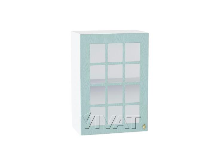 Шкаф верхний со стеклом Прованс 500 Голубой / Белый