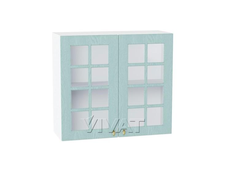 Шкаф верхний со стеклом Прованс 800 Голубой / Белый