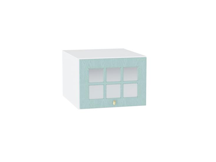 Шкаф верхний горизонтальный с увеличенной глубиной со стеклом Прованс 510 Голубой / Белый