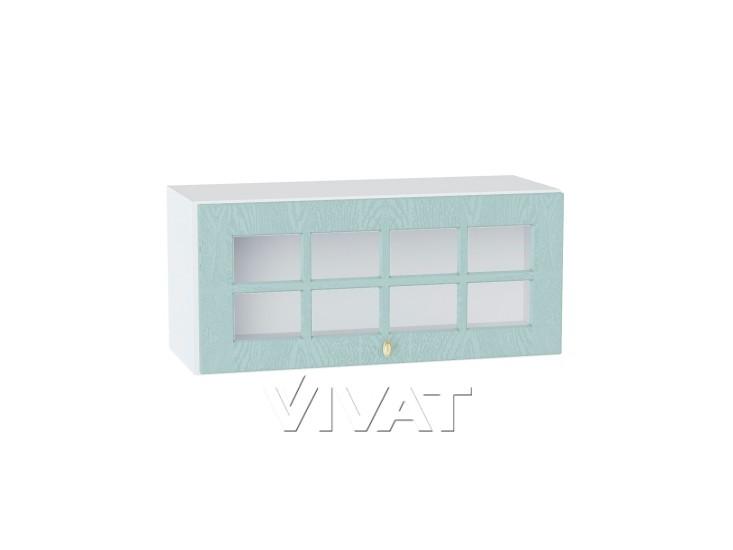 Шкаф верхний горизонтальный со стеклом Прованс 800 Голубой / Белый