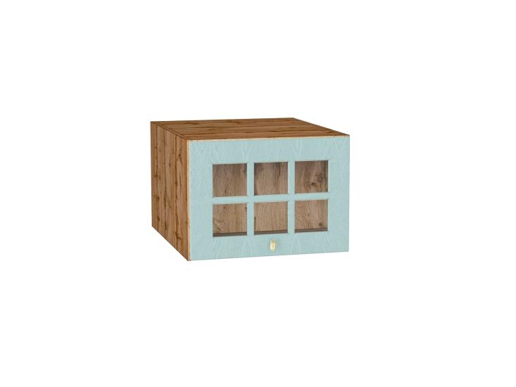 Шкаф верхний горизонтальный с увеличенной глубиной со стеклом Прованс 510 Голубой / Дуб Вотан