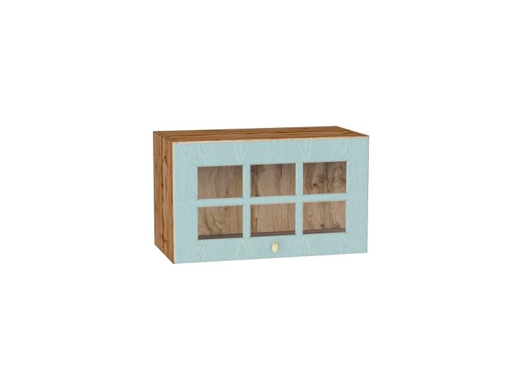 Шкаф верхний горизонтальный со стеклом Прованс 600 Голубой / Дуб Вотан