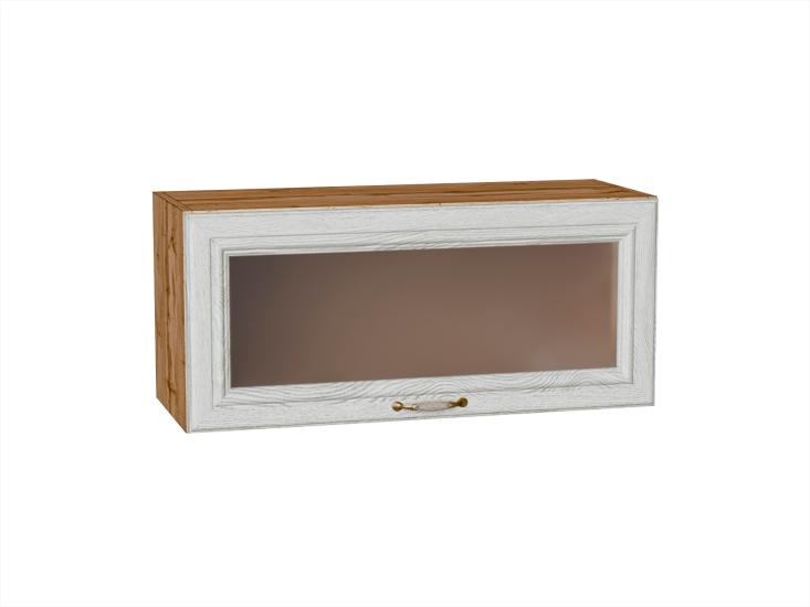 Шкаф верхний горизонтальный со стеклом Шале 800 White Dreamline / Дуб Вотан