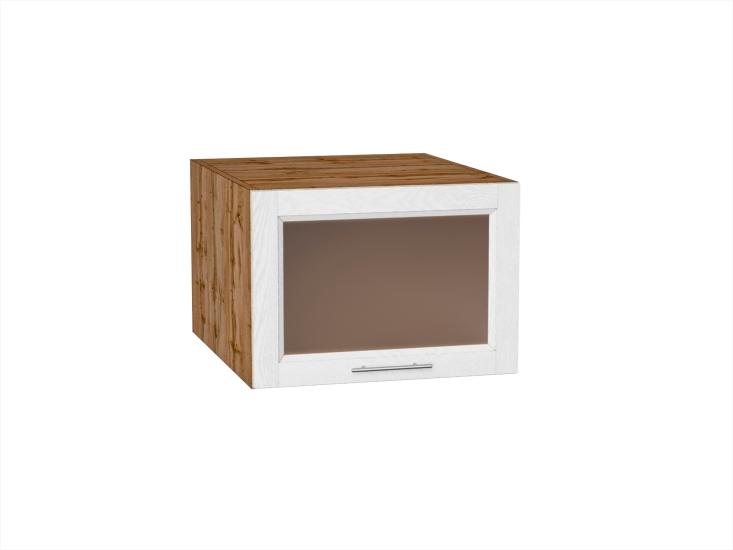Шкаф верхний горизонтальный с увеличенной глубиной со стеклом Сканди 510 White Softwood / Дуб Вотан