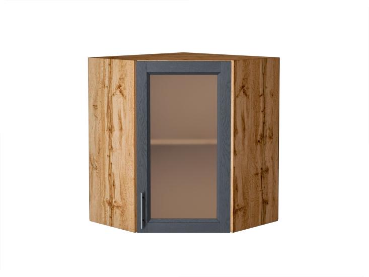 Шкаф верхний угловой со стеклом Сканди 590 Graphite Softwood / Дуб Вотан