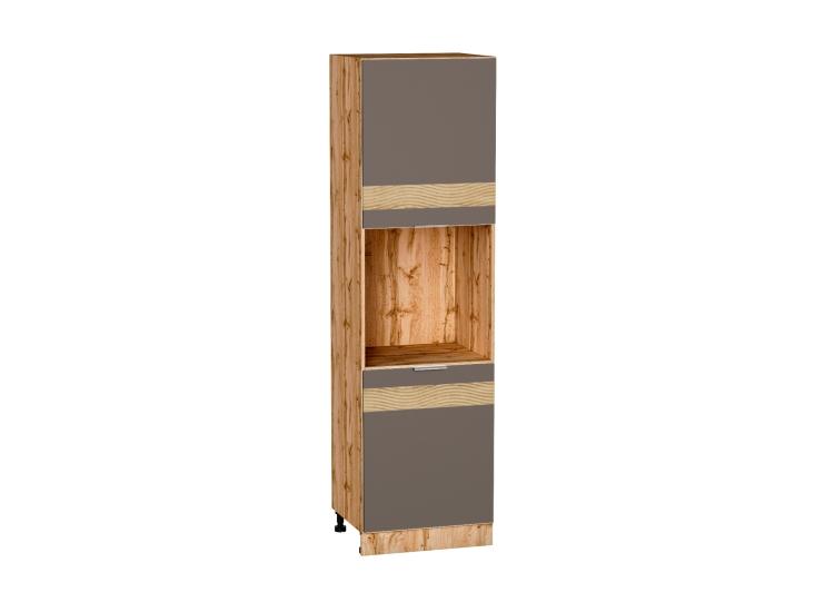 Шкаф пенал под бытовую технику с декором Терра 600 (для верхних шкафов 720) правый Смоки Софт / Дуб Вотан