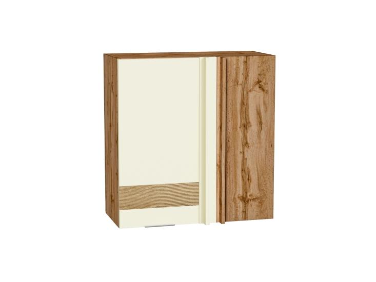 Шкаф верхний прямой угловой с декором Терра 700 левый Ваниль Софт / Дуб Вотан