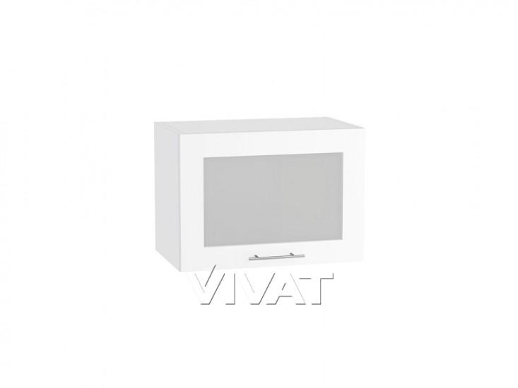 Шкаф верхний горизонтальный со стеклом Валерия-М 500 Белый глянец / Белый