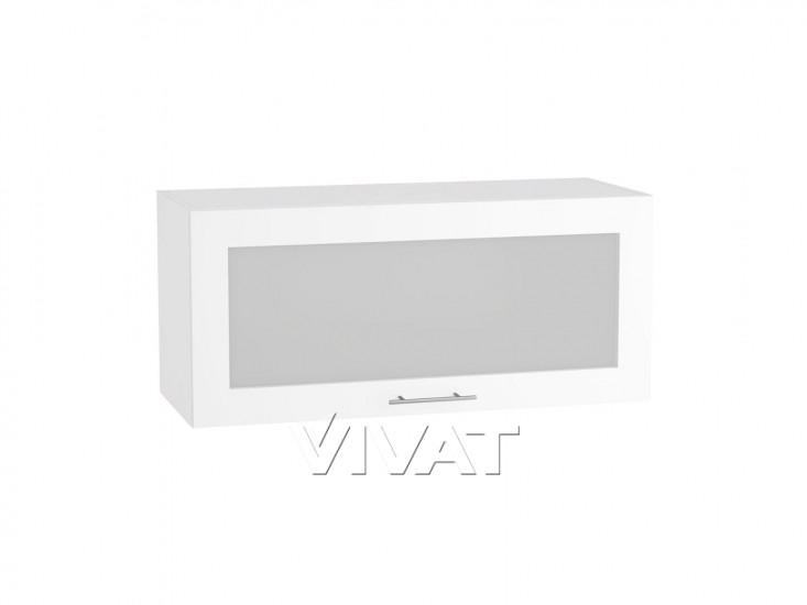 Шкаф верхний горизонтальный со стеклом Валерия-М 800 Белый глянец / Белый
