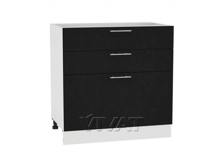 Шкаф нижний с 3-мя ящиками Валерия-М 800 Чёрный металлик / Белый