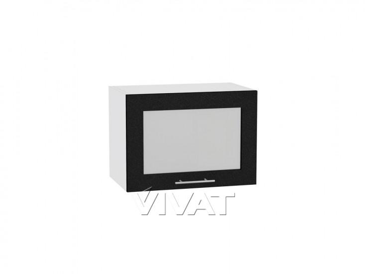 Шкаф верхний горизонтальный со стеклом Валерия-М 500 Чёрный металлик / Белый