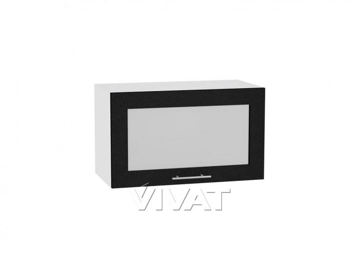 Шкаф верхний горизонтальный со стеклом Валерия-М 600 Чёрный металлик / Белый