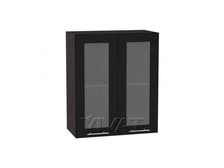 Шкаф верхний со стеклом Валерия-М 600 Чёрный металлик / Венге