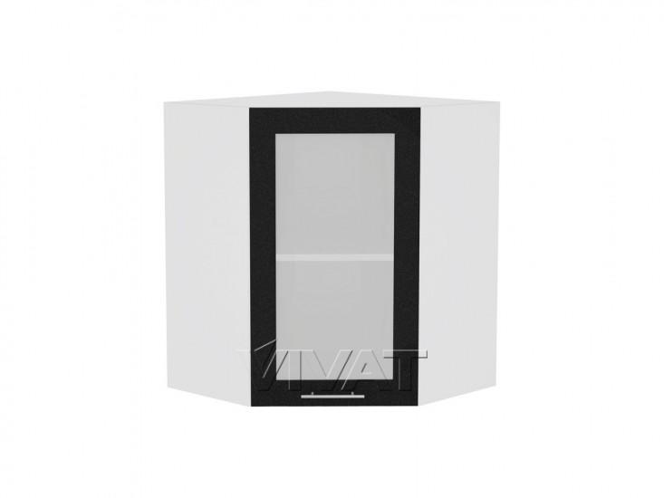 Шкаф верхний угловой со стеклом Валерия-М 590 Чёрный металлик / Белый
