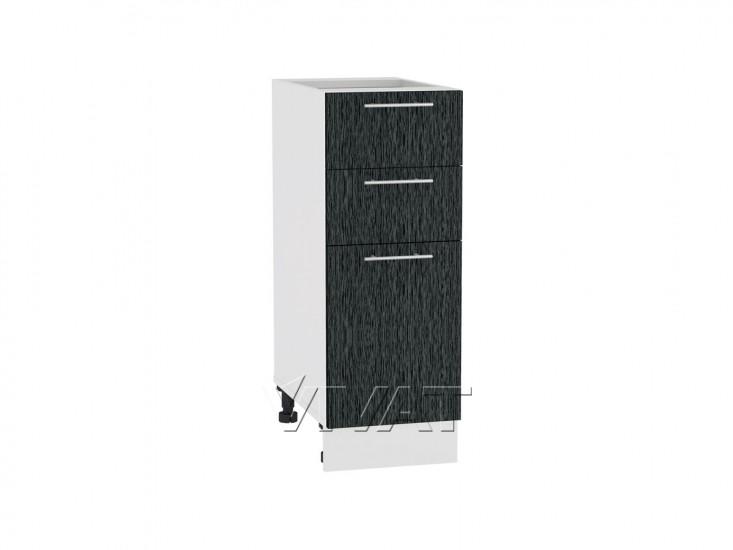 Шкаф нижний с 3-мя ящиками Валерия-М 300 Чёрный металлик дождь / Белый