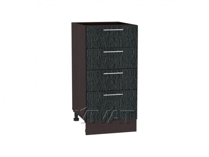 Шкаф нижний с 4-мя ящиками Валерия-М 400 Чёрный металлик дождь / Венге